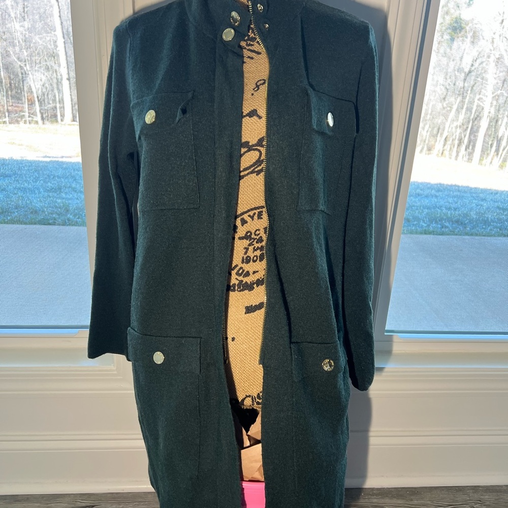 Anne Klein Dark Green Coat with Gold Buttons